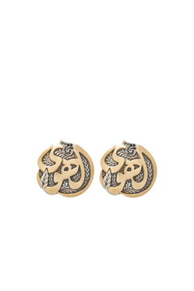 El Hawa Button Earrings, 18k Yellow Gold, Sterling Silver & Black Diamonds